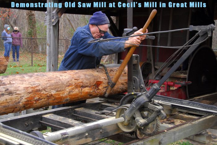 Demonstrating the old saw mill (American Sawmill Machinery Company #2) on 05-DEC-2020 at Cecil&# ...